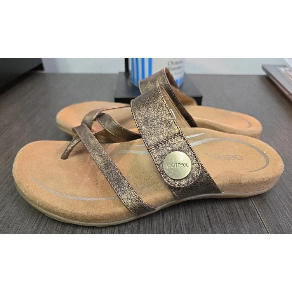 Aetrex Izzy Bronze Faux Leather Comfort Slide Sandals Sz 7 Orthotic